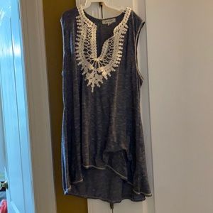 navy top with white embroidery